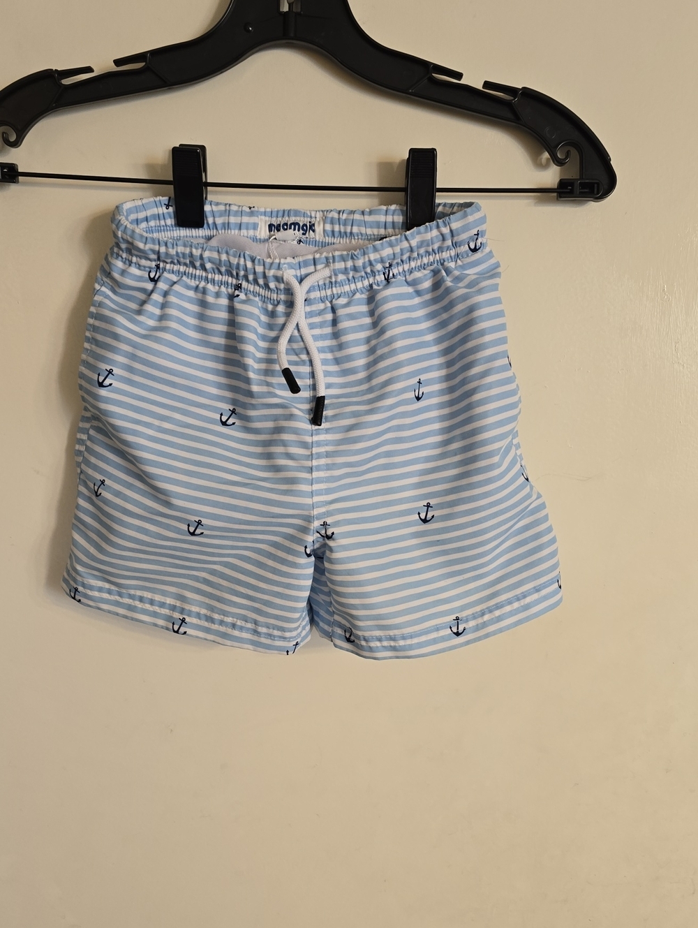 Boys Light Blue & White Striped Anchor-Print Swimsuit